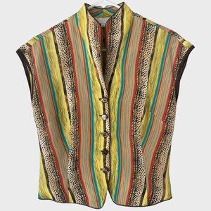 Vintage Platinum By Dorthy Schoelen Retro Stripe Button-Up Blouse Women's Size 6